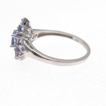 Chuck Clemency 925 Sterling Silver Real Tanzanite Floral Ring Size 9