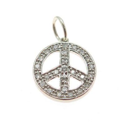 925 Sterling Silver Real Round-Cut Diamond Peace Symbol Minimalist Charm Pendant