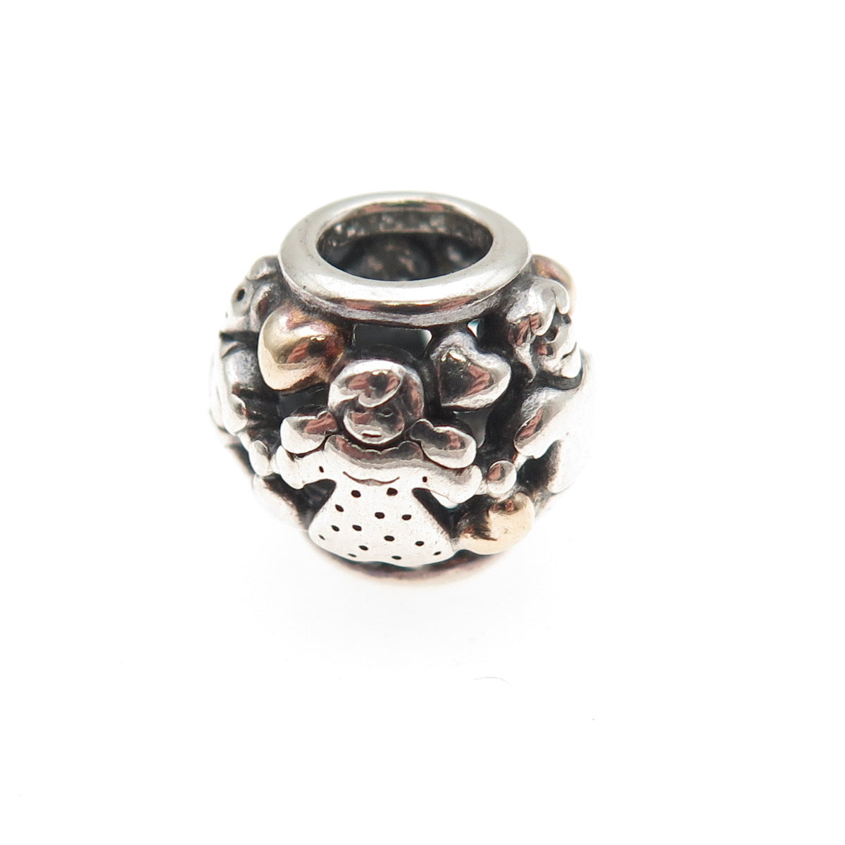 PANDORA 925 Sterling Silver & Gold Family Forever Slide Bead Charm