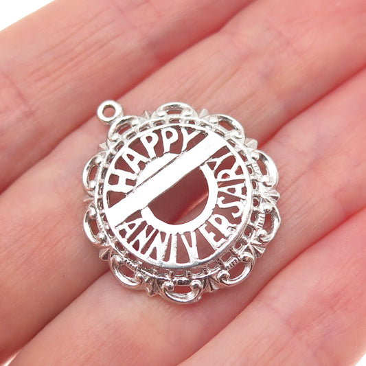 925 Sterling Silver Vintage Happy Anniversary Ornate Mini Charm Pendant