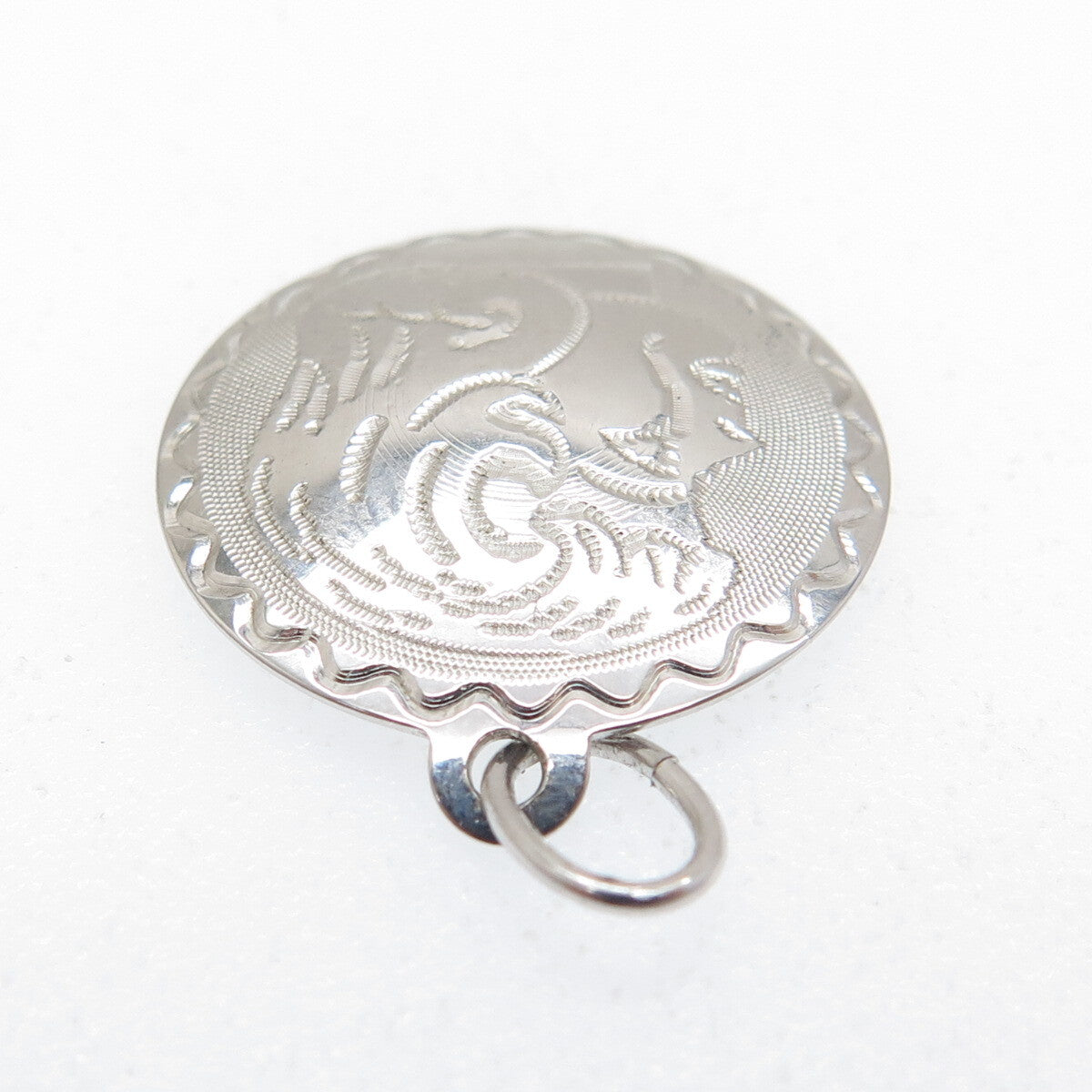 JANEL 925 Sterling Silver Vintage Engraved Girl Profile Minimalist Charm Pendant