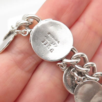 925 Sterling Silver Antique Art Deco Roman Coin Cha Cha Charm Bracelet 7" #1156