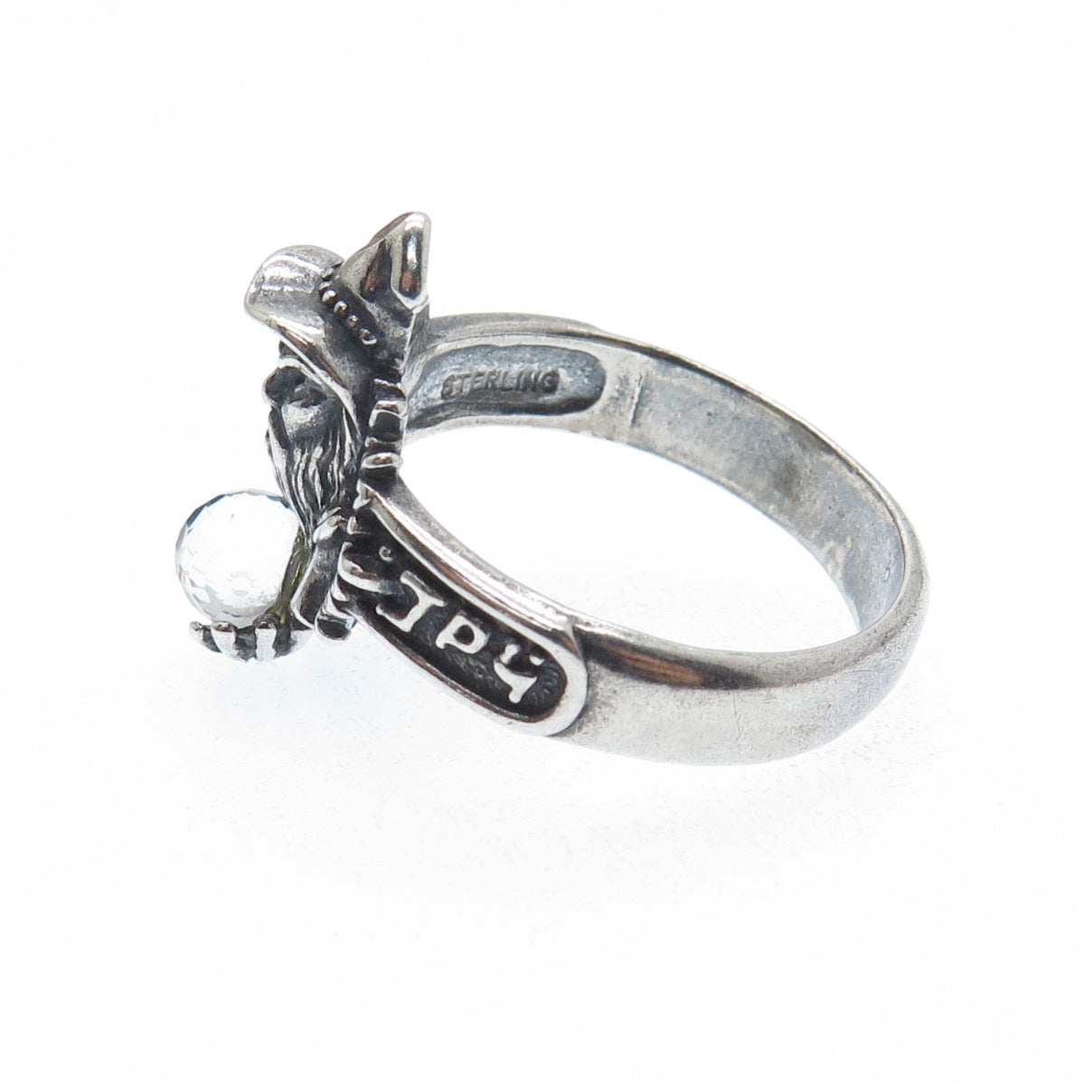 SHUBE 925 Sterling Silver Vintage Blue Glass Wizard Oxidized Ring Size 11.75