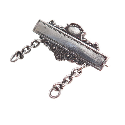 925 Sterling Silver Antique Art Deco Nameplate Oxidized Pin Brooch