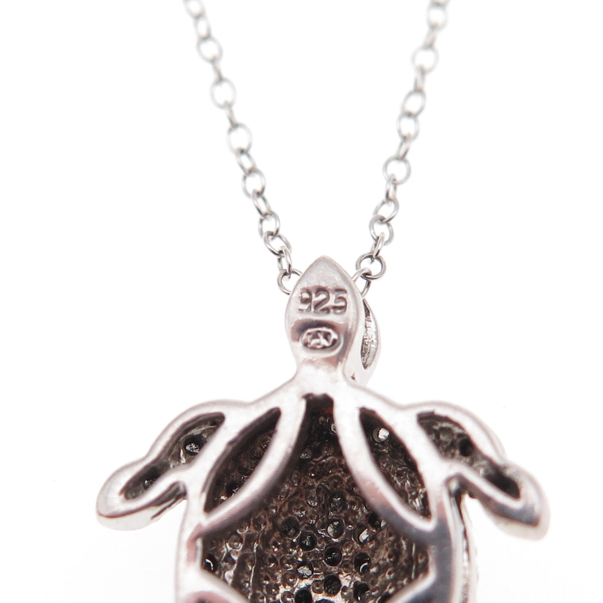 Heng Ngai Sterling Silver Real Black & White Diamond Turtle Chain Necklace 18"