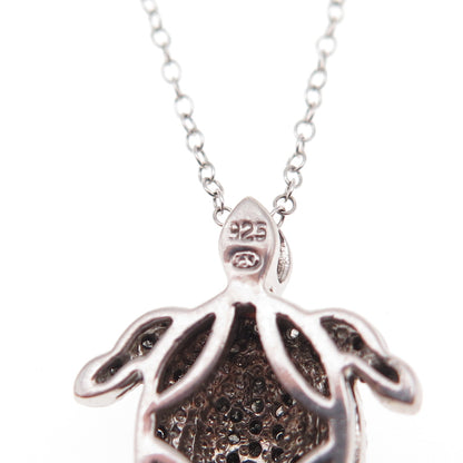 Heng Ngai Sterling Silver Real Black & White Diamond Turtle Chain Necklace 18"