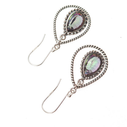 925 Sterling Silver Real Pear-Cut Mystic Quartz Oxidized Dangle Earrings
