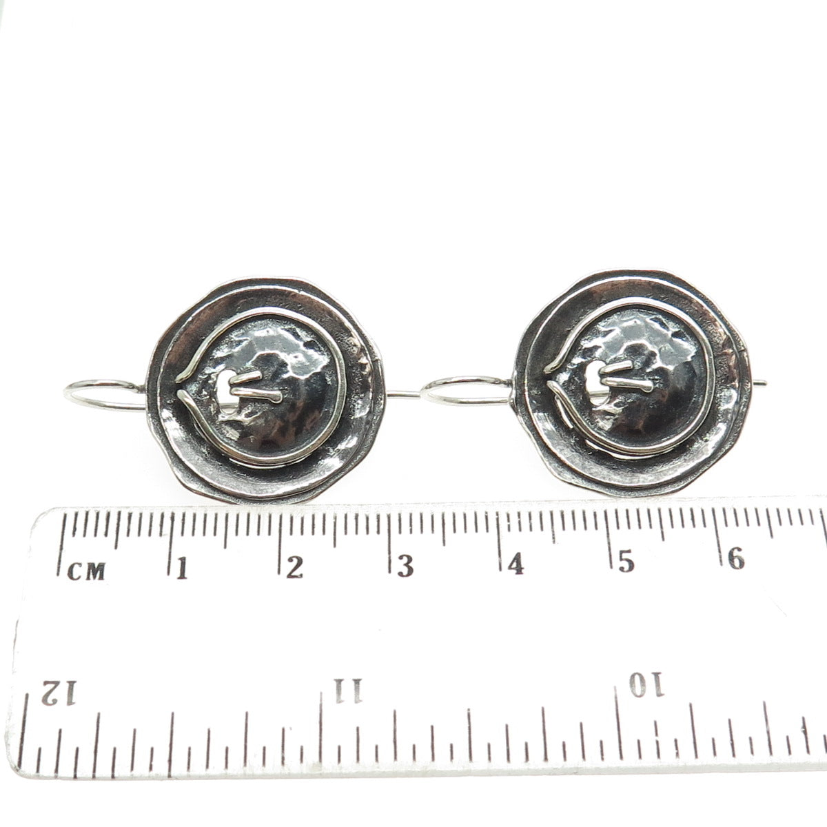 925 Sterling Silver Vintage Modernist Button French Wire Earrings