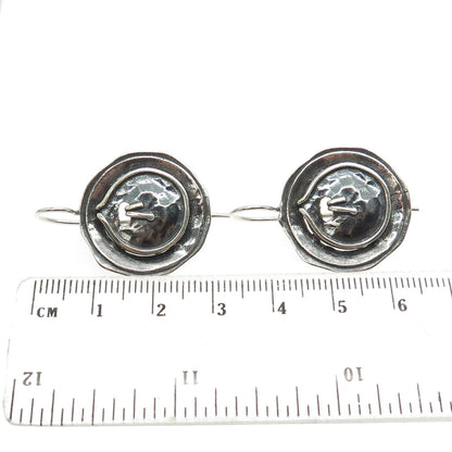 925 Sterling Silver Vintage Modernist Button French Wire Earrings