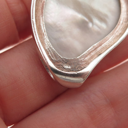 925 Sterling Silver Vintage Real MOP Modernist Slide Pendant