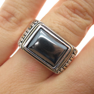 925 Sterling Silver 14K Gold Vintage Real Hematite Granulated Ring Size 7
