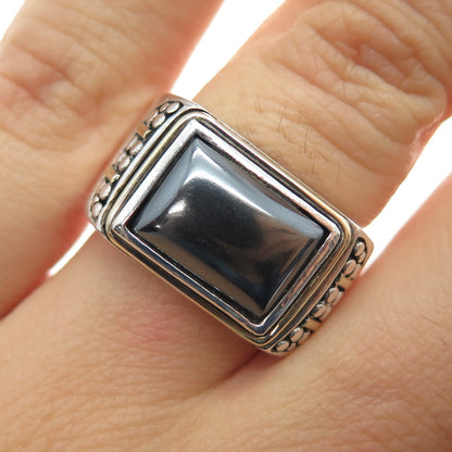 925 Sterling Silver 14K Gold Vintage Real Hematite Granulated Ring Size 7