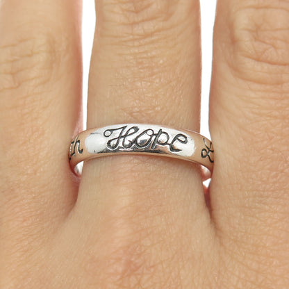 925 Sterling Silver Vintage "Faith Hope Love" Band Ring Size 12.25