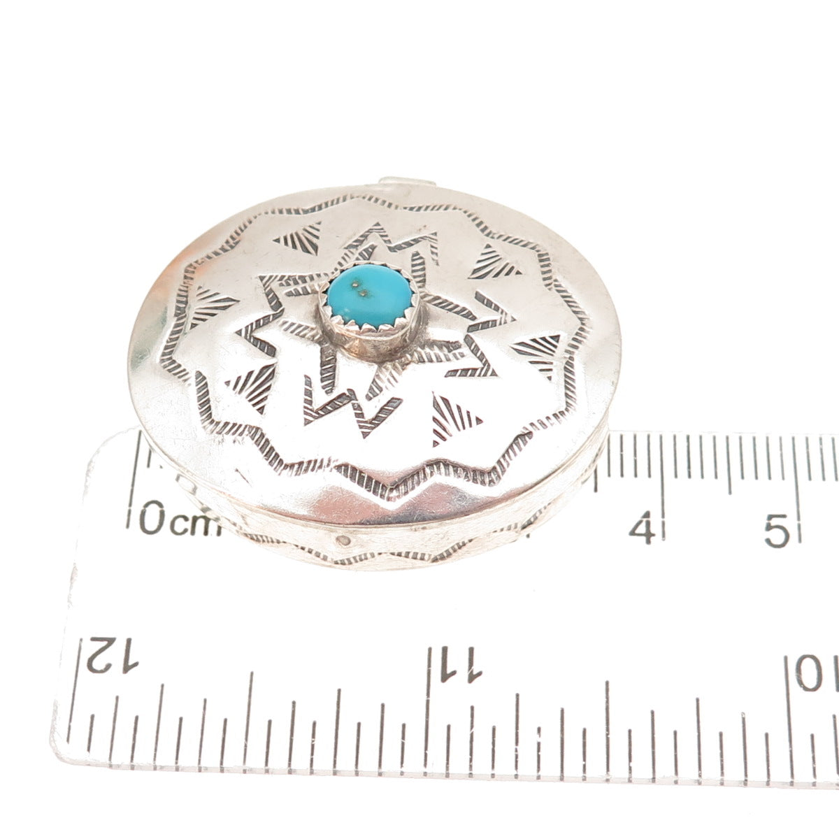 Old Pawn 925 Sterling Silver Vintage Southwestern Turquoise Pill / Snuff Box
