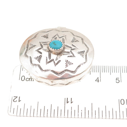 Old Pawn 925 Sterling Silver Vintage Southwestern Turquoise Pill / Snuff Box