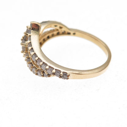 925 Sterling Silver Gold Plated Real Round-Cut Diamond Bypass Ring Size 6.25
