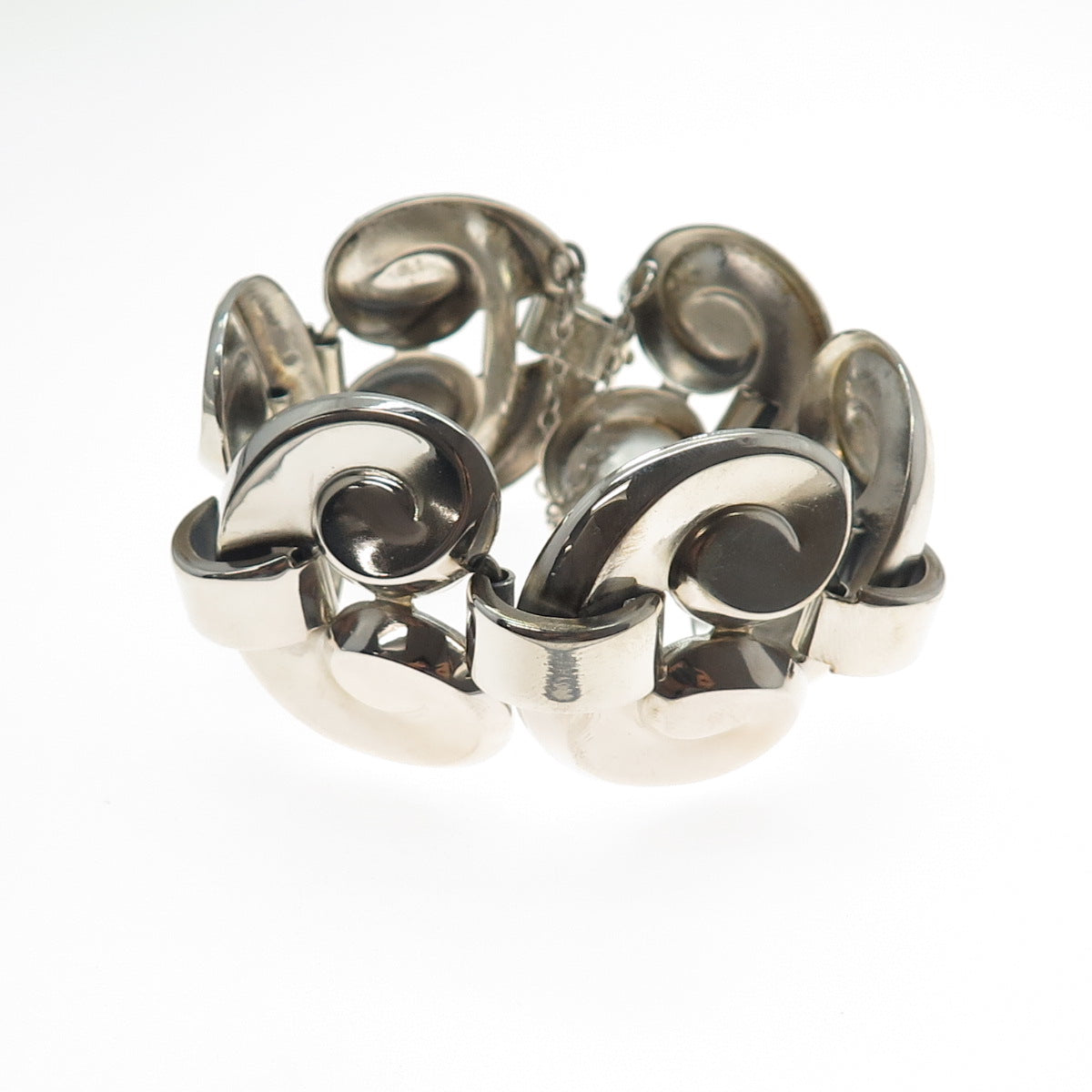 MONET 925 Sterling Silver Vintage Modernist Heart Link Bracelet 6.75"