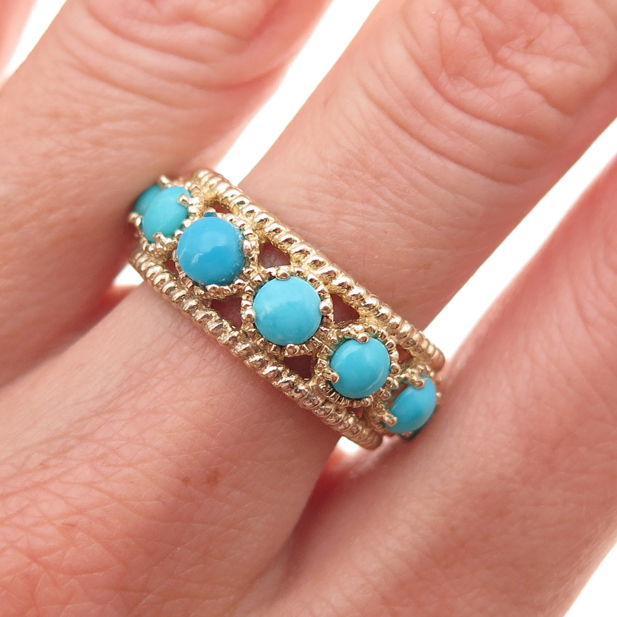 Chuck Clemency 925 Sterling Silver Gold Plated Real Turquoise Ring Size 8.25