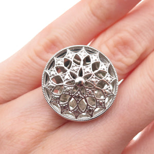 925 Sterling Silver Floral Dome Ring Size 6