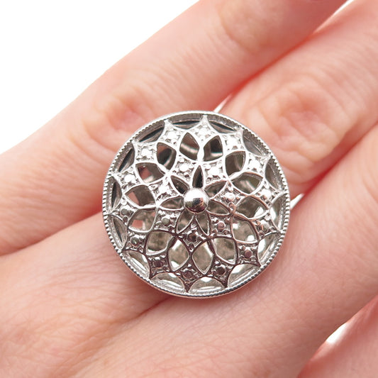 925 Sterling Silver Floral Dome Ring Size 6