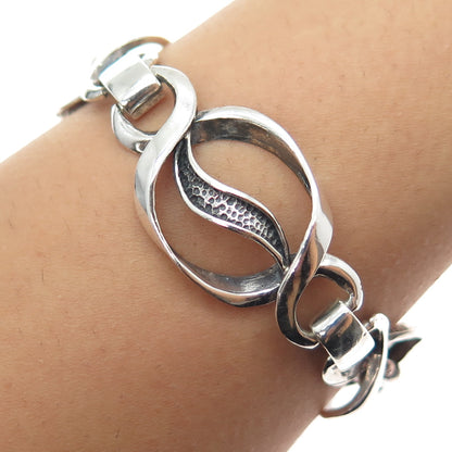 Industria Argentina Sterling Silver Vintage Modernist Oxidized Bracelet 6.75"