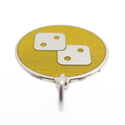 925 Sterling Silver Yellow Enamel Number 4 Lucky Dice Minimalist Charm Pendant