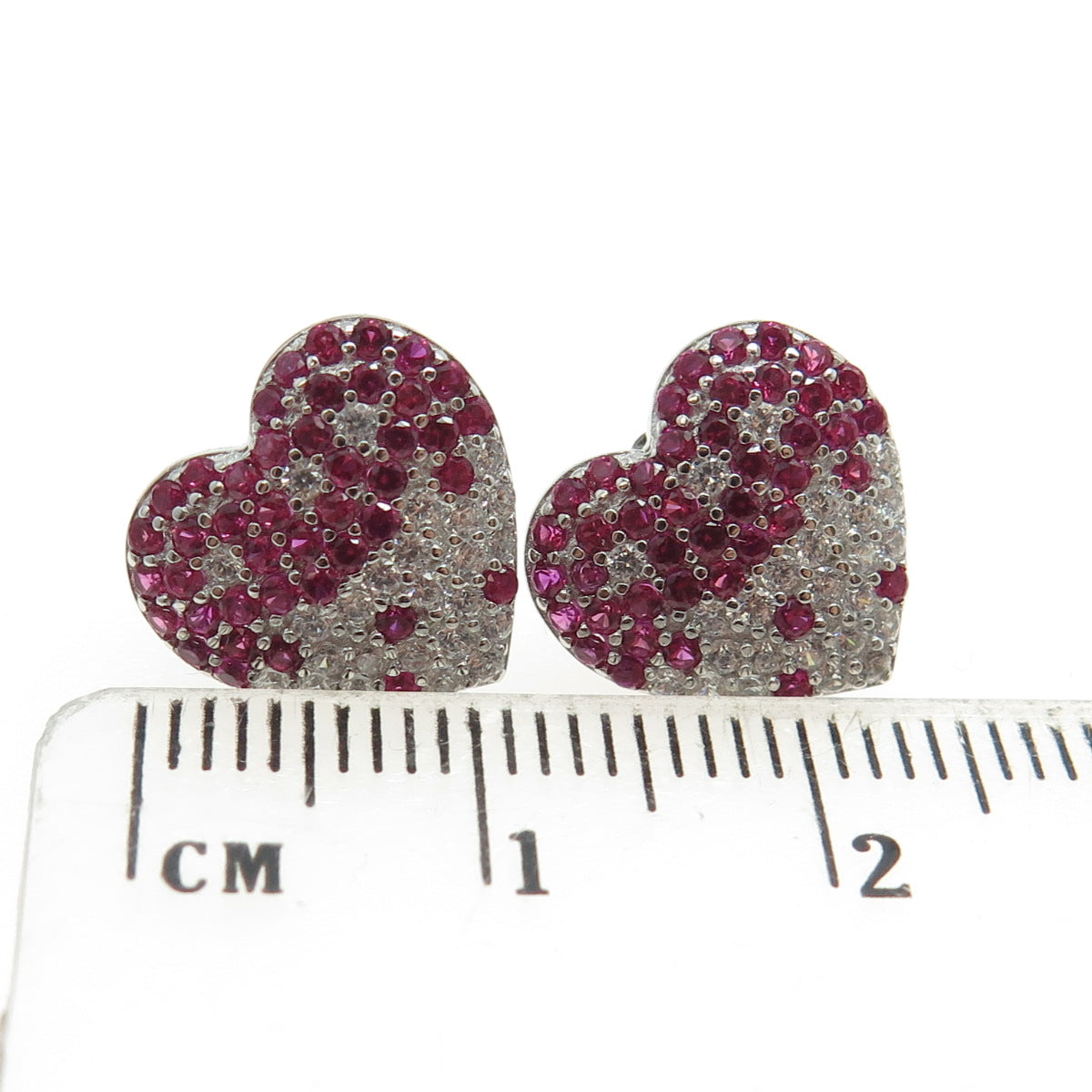 925 Sterling Silver White & Pink C Z Stud Earrings