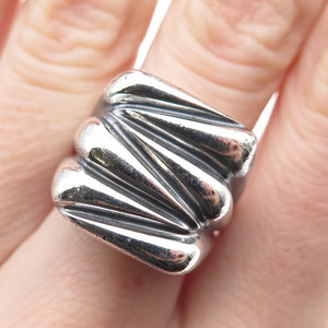 925 Sterling Silver Vintage Modernist Zig Zag Dome Oxidized Ring Size 6