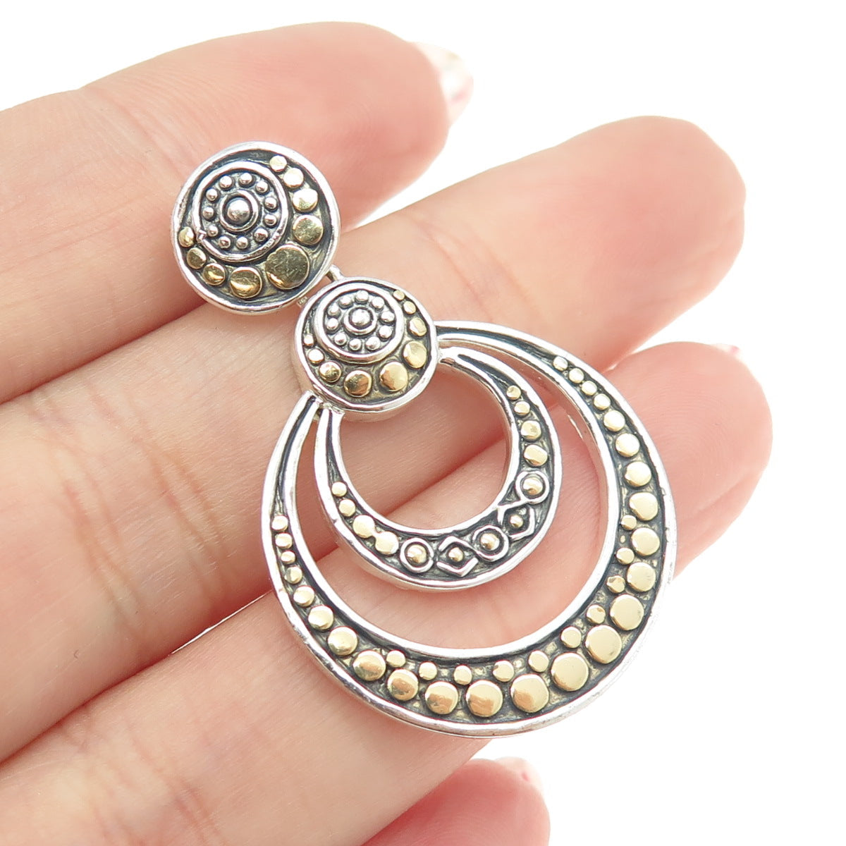 925 Sterling Silver 2-Tone Vintage Ethnic Dots Pendant