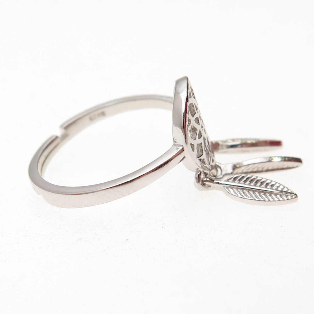 925 Sterling Silver Dreamcatcher Dangle Charm Adjustable Ring Size 6