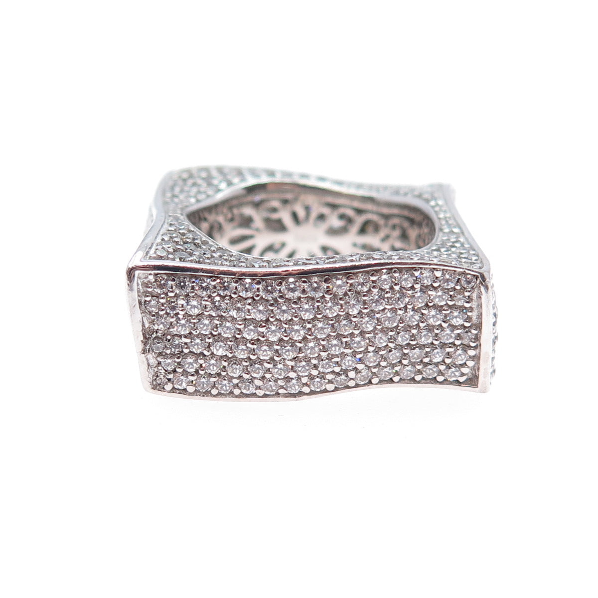 925 Sterling Silver Round-Cut C Z Wavy Statement Ring Size 6.25