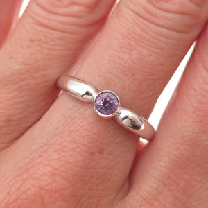 925 Sterling Silver Vintage Real Round-Cut Amethyst Ring Size 8.75