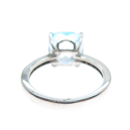 925 Sterling Silver Real Cushion-Cut Blue Topaz & Black Spinel Ring Size 7.25