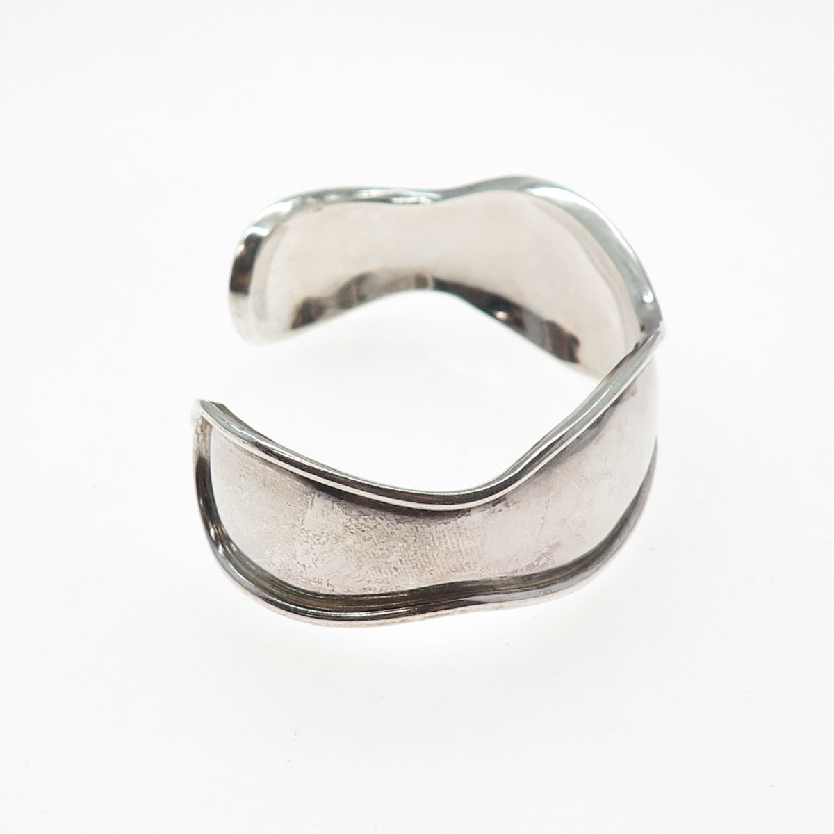 925 Sterling Silver Vintage Mexico Modernist Wavy Adjustable Cuff Bracelet 7"