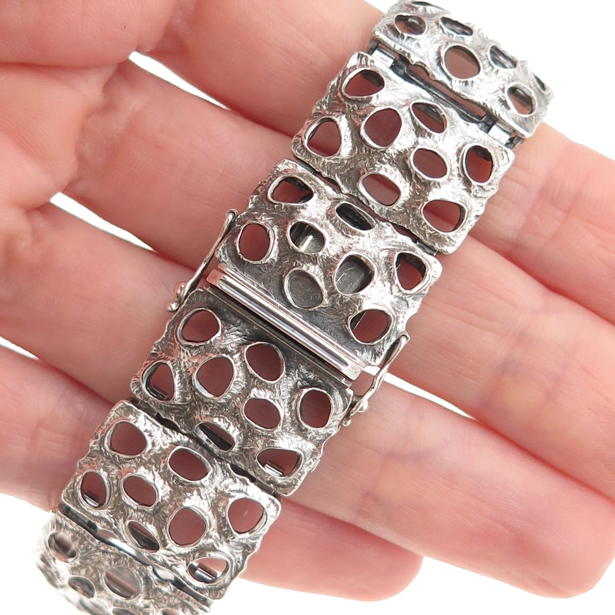 925 Sterling Silver Vintage AR Germany Modernist Panel Link Bracelet 8.25"