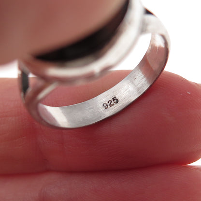 925 Sterling Silver Vintage Real Tiger Iron Modernist Oxidized Ring Size 7.5