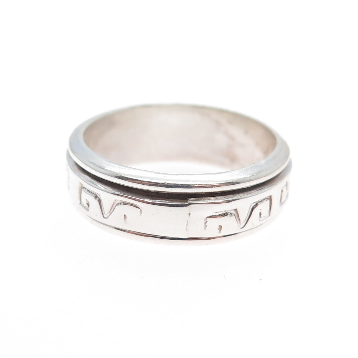 925 Sterling Silver Vintage Tribal Symbol Rotating Band Ring Size 10.5