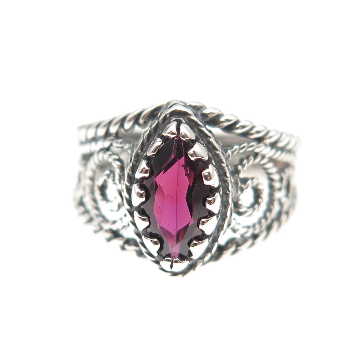 Chateau D’Argent 925 Sterling Silver Vintage Real Garnet Spiral Ring Size 8