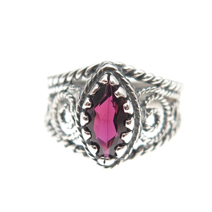 Chateau D’Argent 925 Sterling Silver Vintage Real Garnet Spiral Ring Size 8