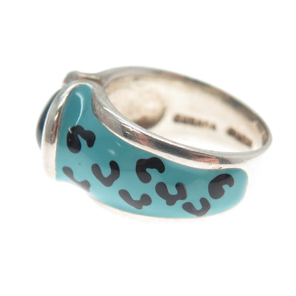 CHATEAU D'ARGENT Sterling Silver Vintage Enamel Real Black Onyx Ring Size 6.5