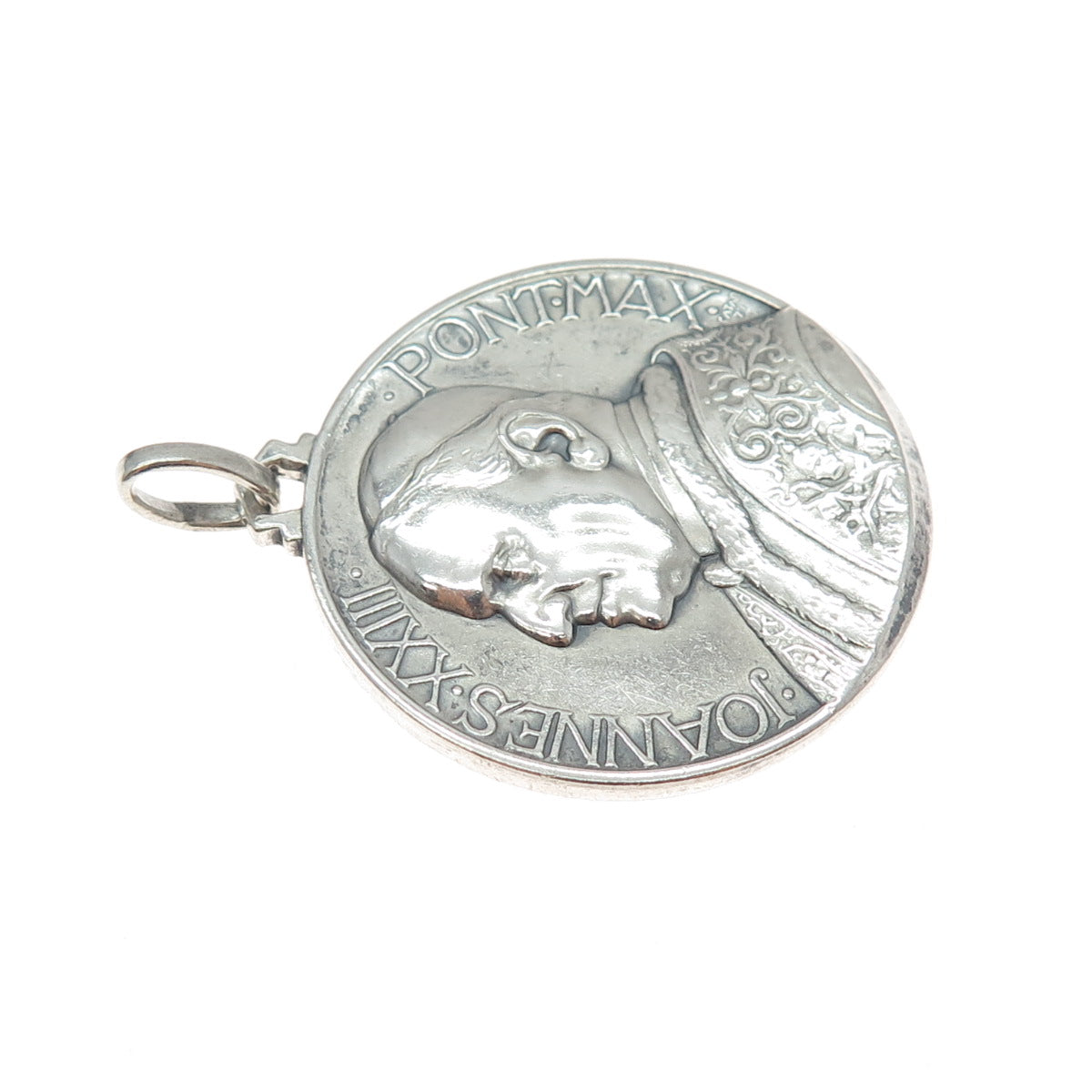 R. RICCI-FIRENZE 800 Silver Vintage Italy Pope John XXIII St. Mary Medal Pendant