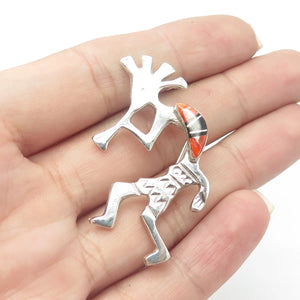 925 Sterling Silver Vintage ARNOLD MALONEY Kokopelli Onyx & Oyster Shell Brooch