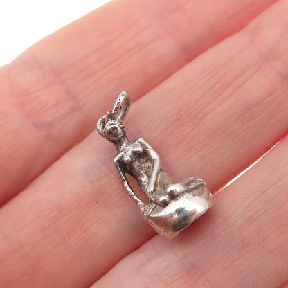 BERNARD HERTZ Sterling Silver Vintage Denmark Mermaid 3D Mini Charm Pendant