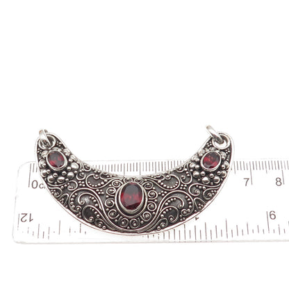 SUARTI BALI 925 Sterling Vintage Real Red Garnet Crescent Centerpiece Pendant