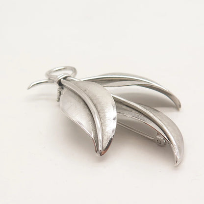 925 Sterling Silver Vintage Danecraft Triple Leaf Pin Brooch
