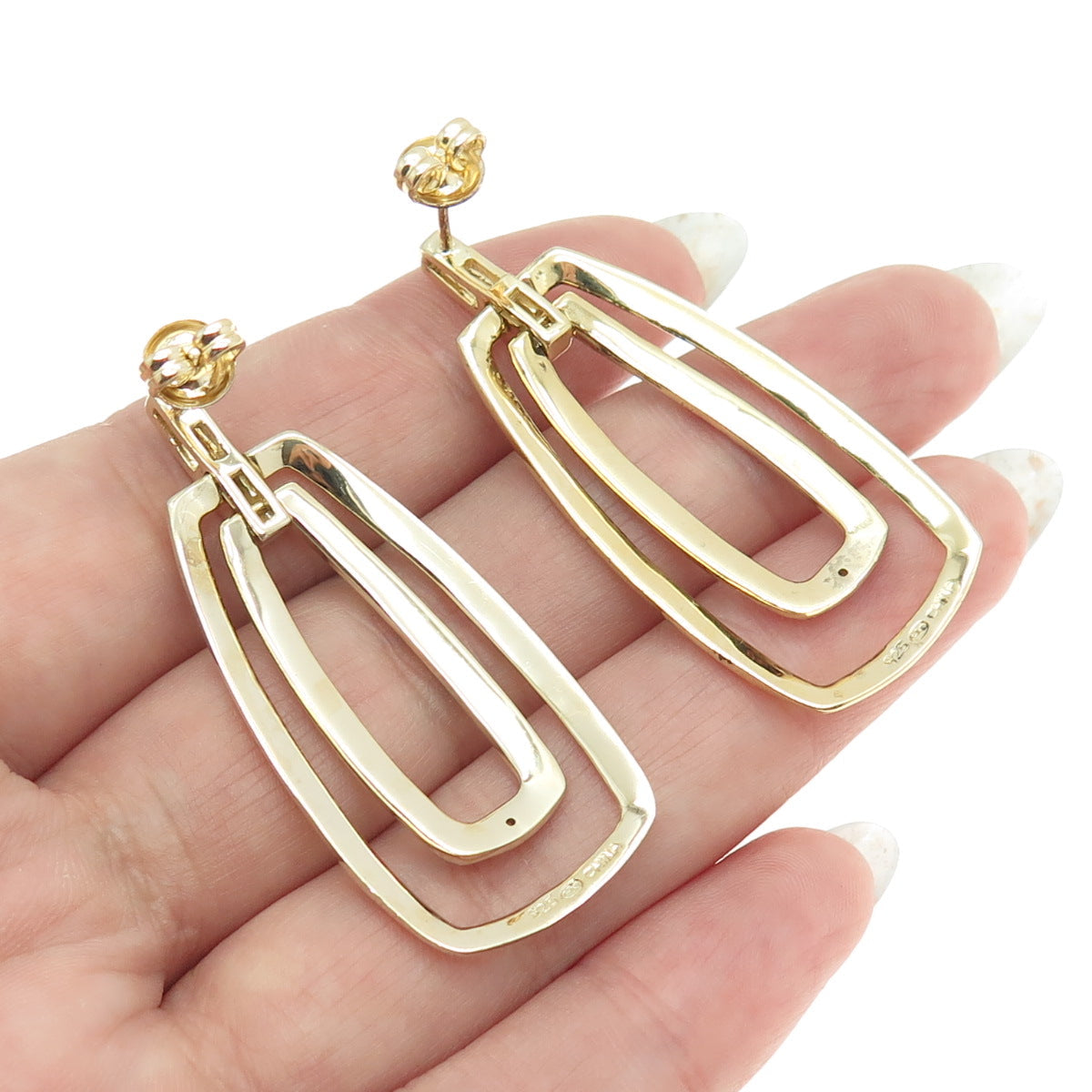 HN HENG NGAI 925 Sterling Silver Gold Plated Real Diamond Accent Earrings