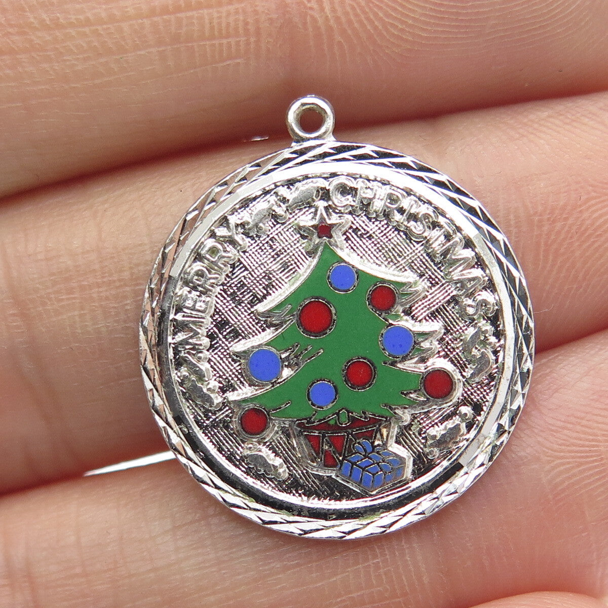 GRIFFITH & SONS CO 925 Sterling Silver Vintage Enamel Christmas Tree Pendant