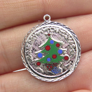 GRIFFITH & SONS CO 925 Sterling Silver Vintage Enamel Christmas Tree Pendant