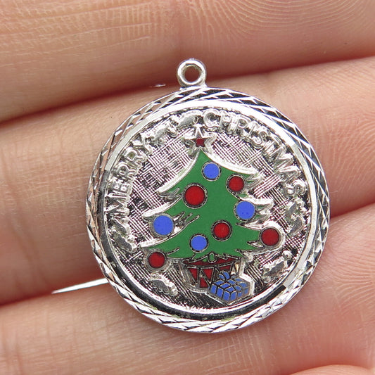 GRIFFITH & SONS CO 925 Sterling Silver Vintage Enamel Christmas Tree Pendant