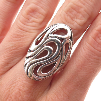 925 Sterling Silver Vintage Modernist Oxidized Ring Size 7.5